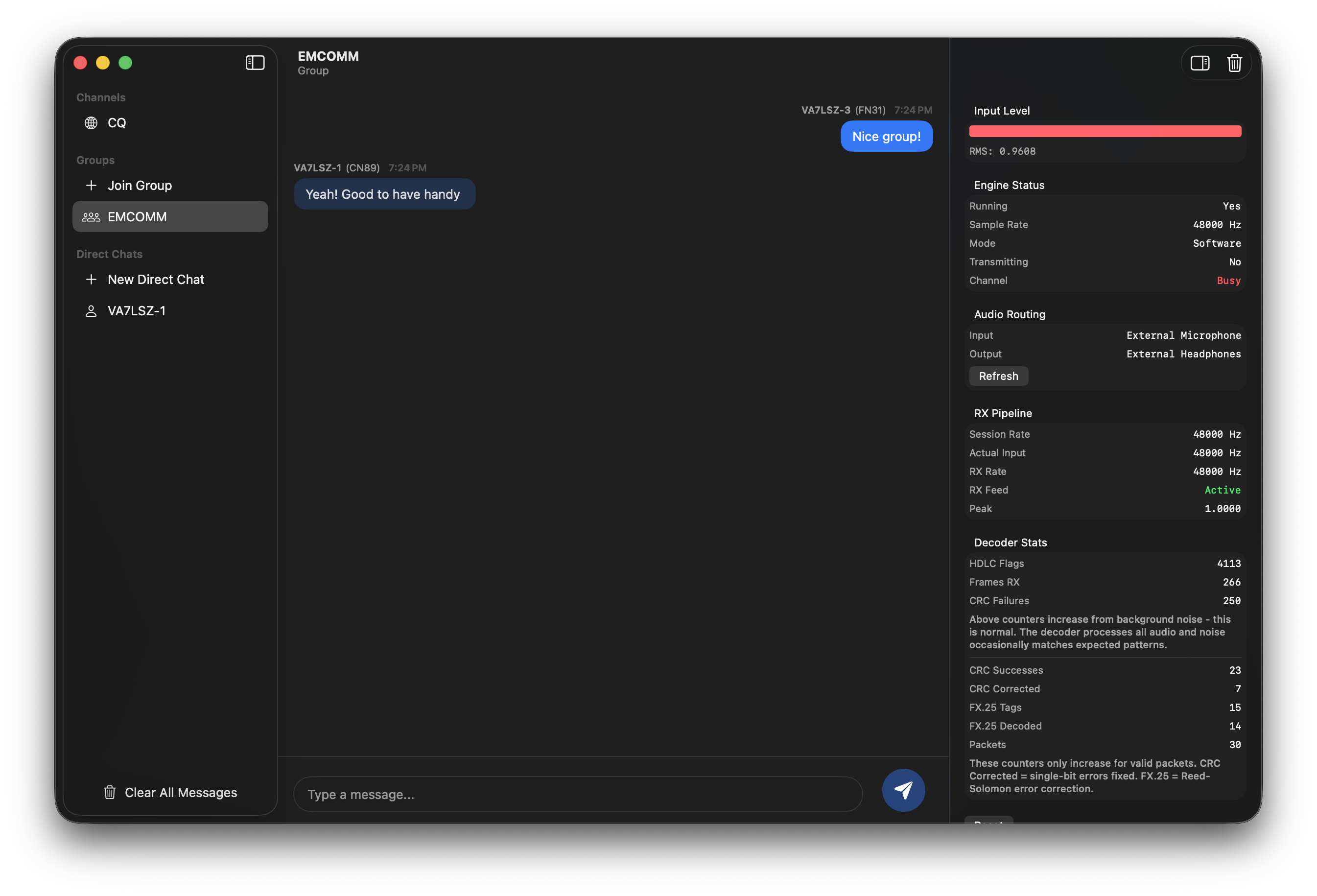 VEChat macOS group chat with audio monitor